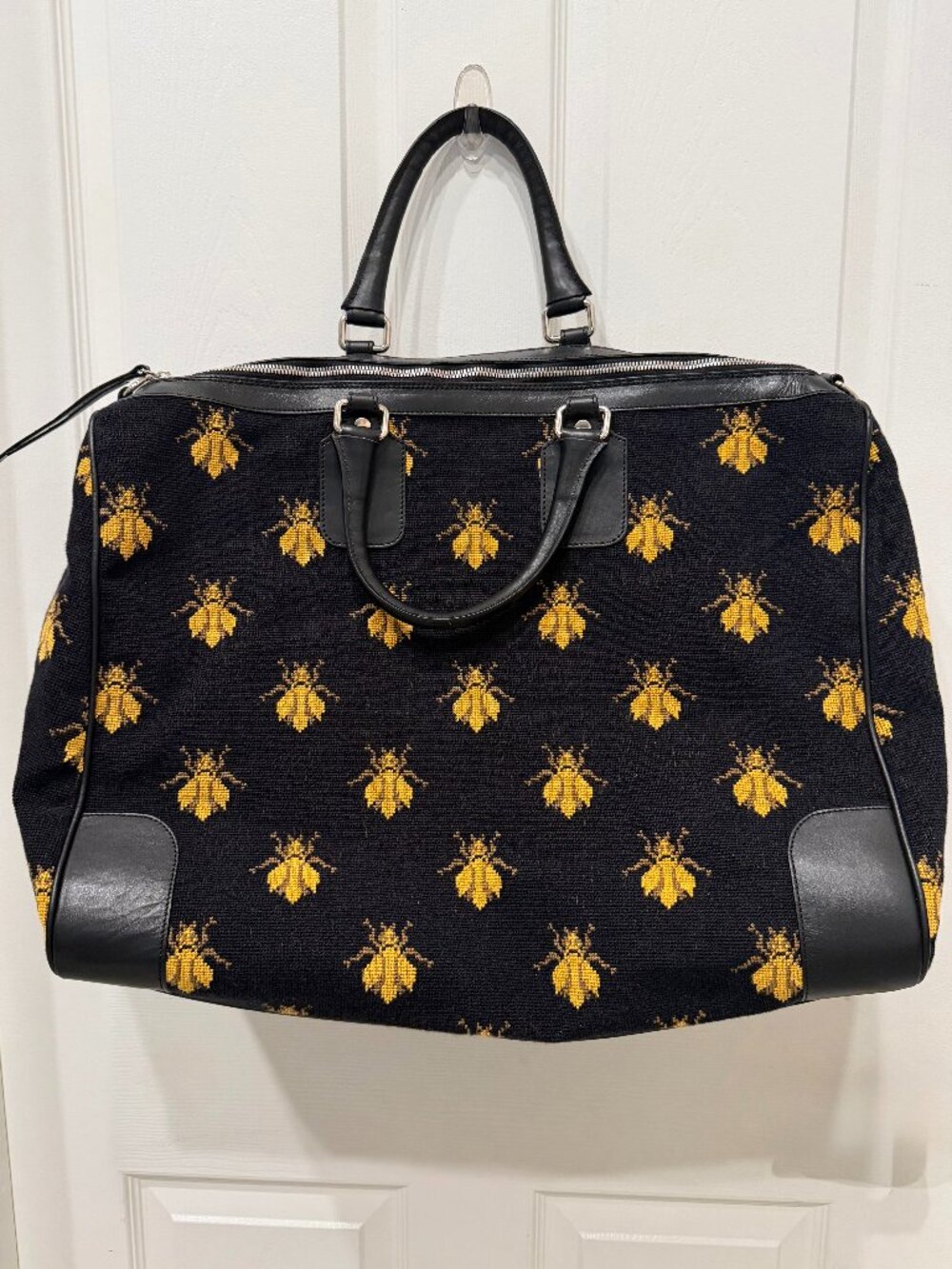 Stubbs & Wootton Bee Needlepoint Weekender Large Black Yellow Tote Travel Bag